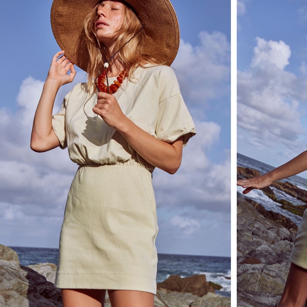 FREE PEOPLE BEACH Yellow Short Sleeve Dress